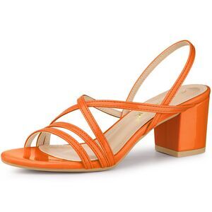 Strappy Slingback Chunky Heels Slide Sandals Orange